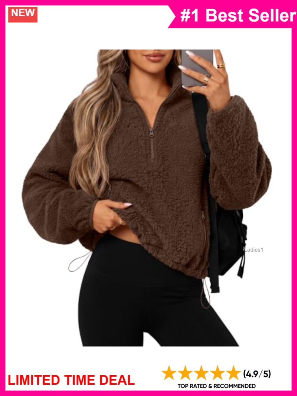 Women's Quarter Zip Fleece Jacket Sherpa Pullover Cropped Relaxed Fit